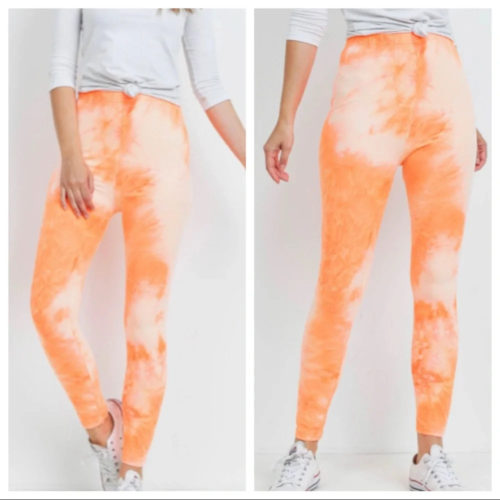 Neon Orange Tie Dye Leggings - Picture 2 of 6